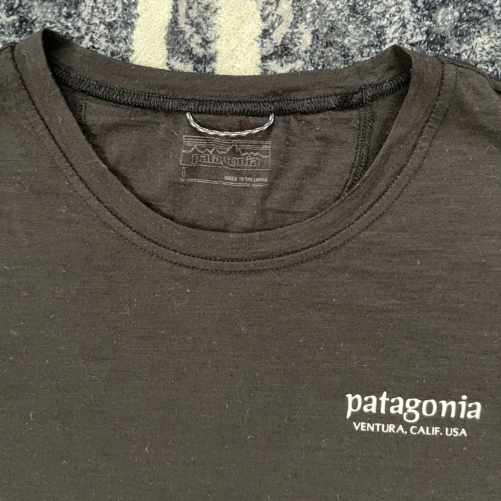 Patagonia Men's Capilene Cool Merino Wool Black Tshirt Graphic Large/medium